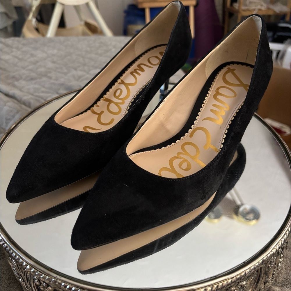Sam Edelman Sexy Black Suede Kitten Heels Size 8M Romantic Edgy - Picture 3 of 8